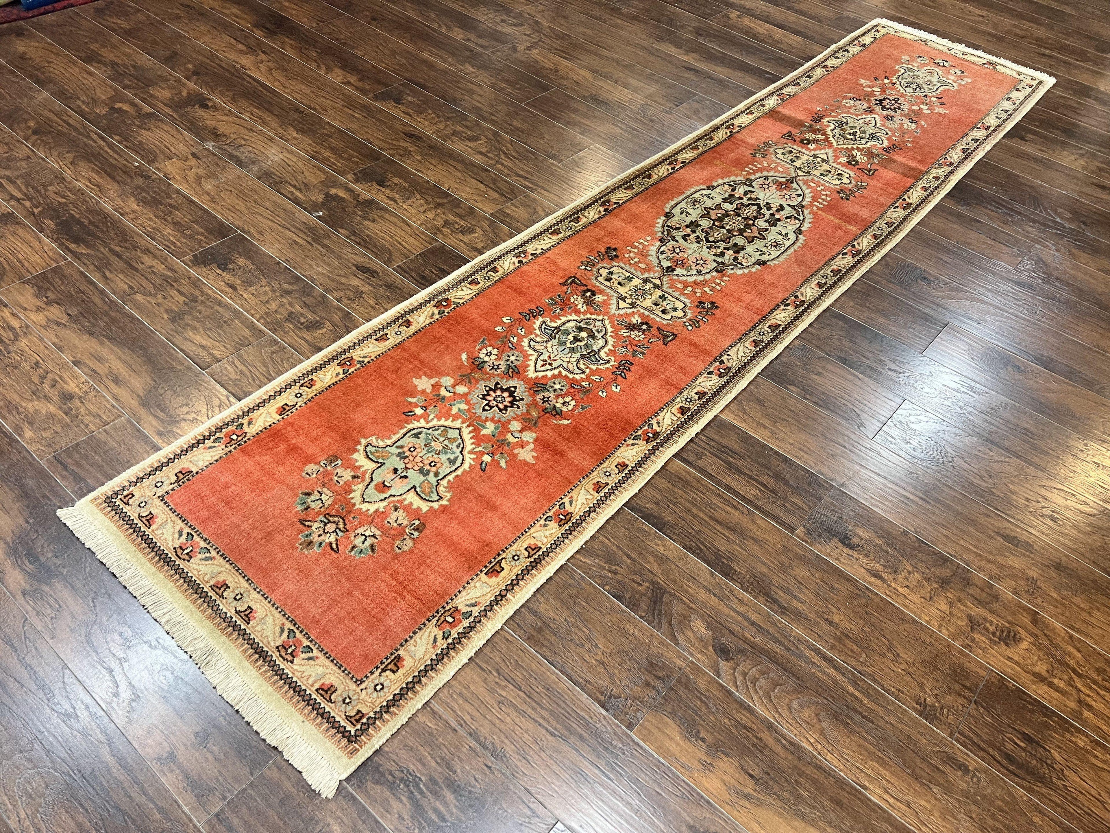 Persian Tabriz Runner Rug 3 x 12, Open Field, Terracotta