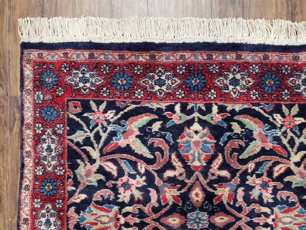 Antique Persian Sarouk Rug 3x5, Navy Blue, Allover Pattern, Hand Knotted