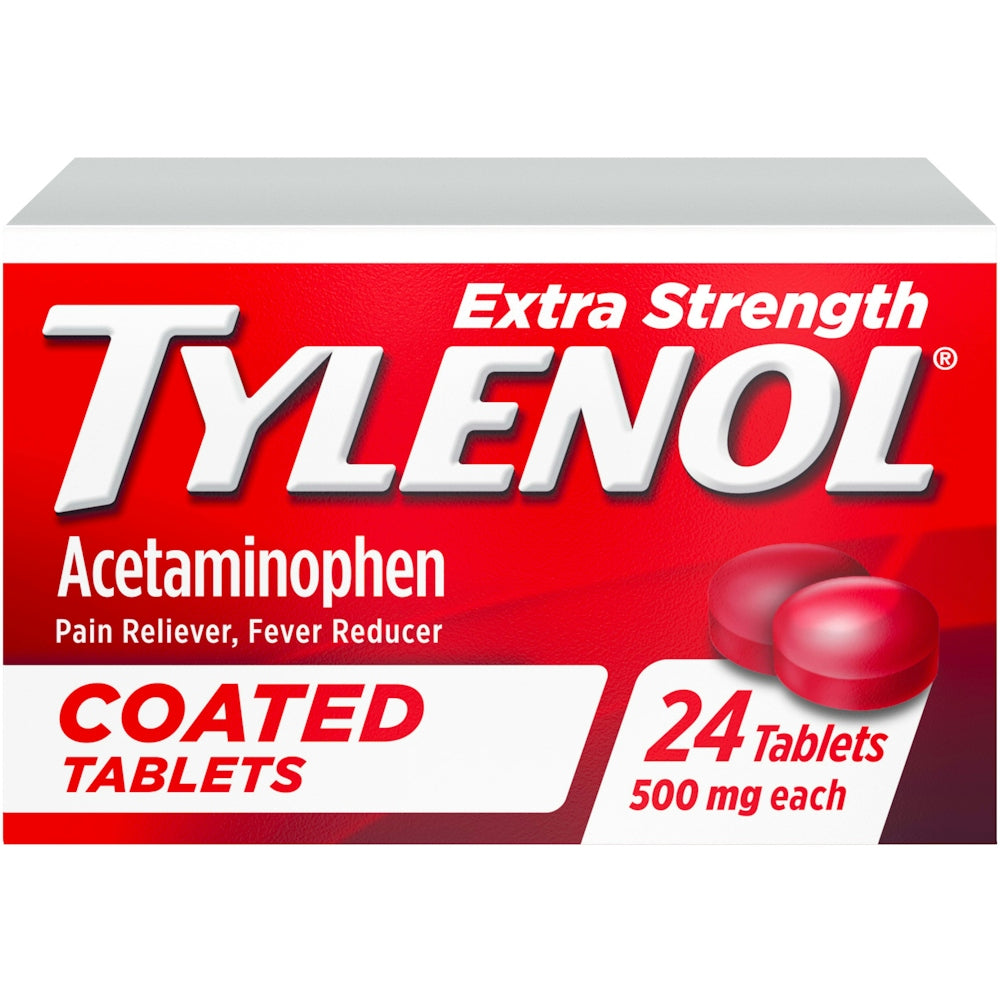 Tylenol Extra Strength Coated Tablets, 500mg Acetaminophen, Easy to Swallow, 24 ct