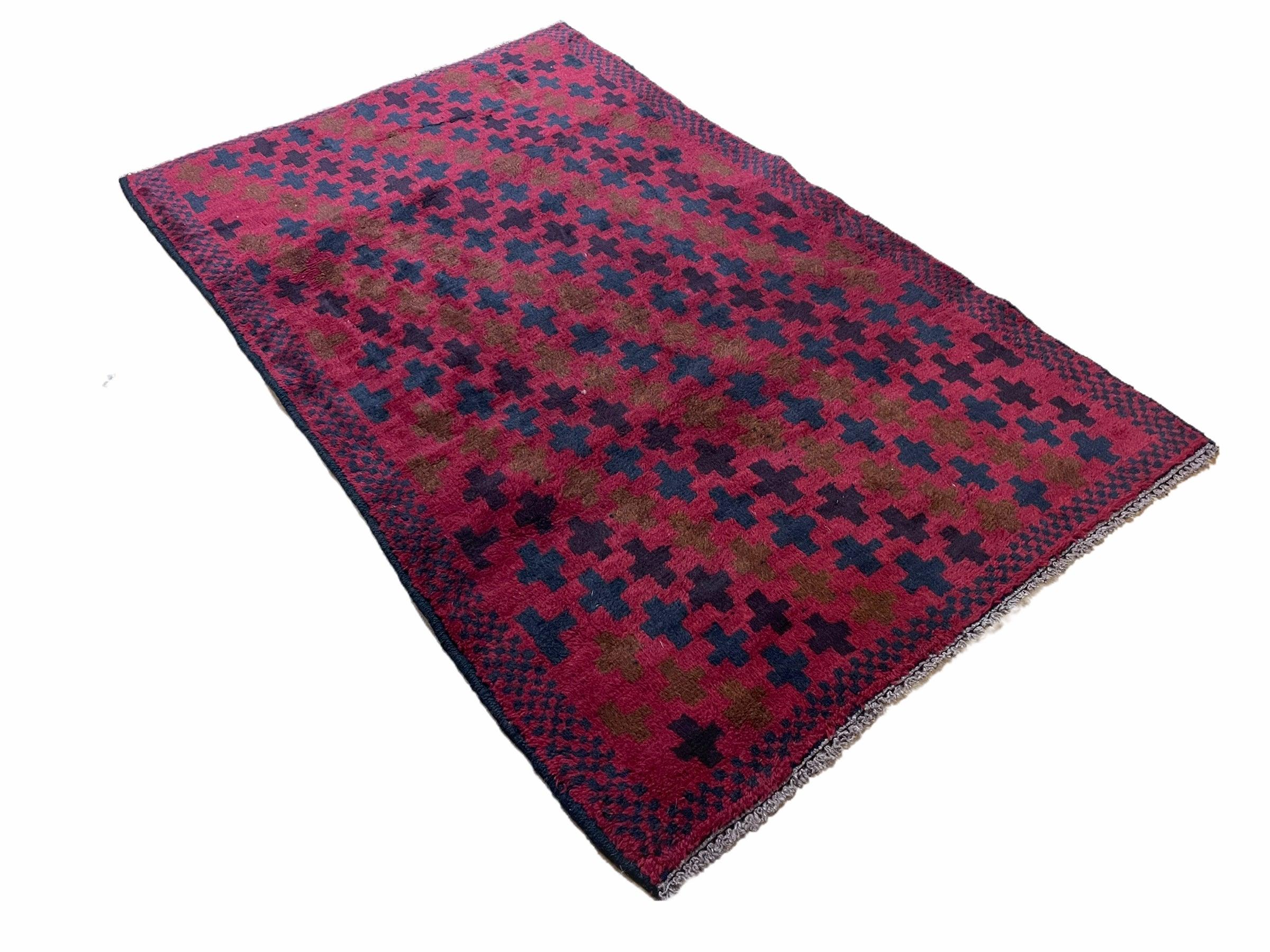 2' 10" X 4'8" Vintage Handmade Tribal Wool Rug Balouchi Rug Afghan Rug Red Beige