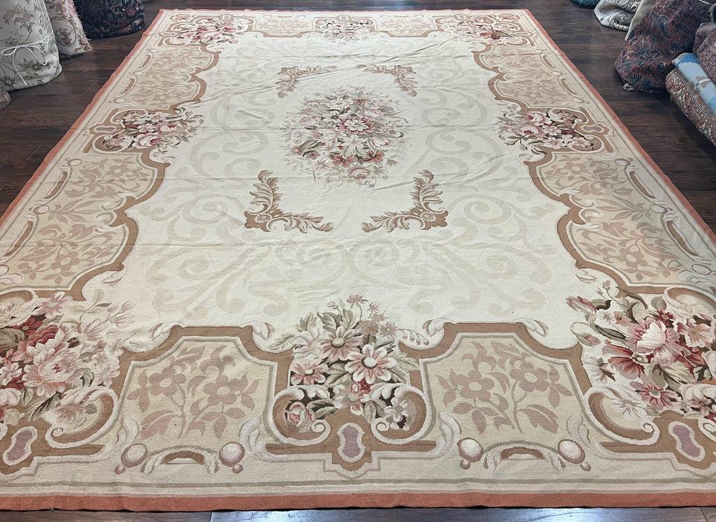 10x14 Aubusson Rug, Wool Handmade Vintage Carpet, French European Design, Elegant