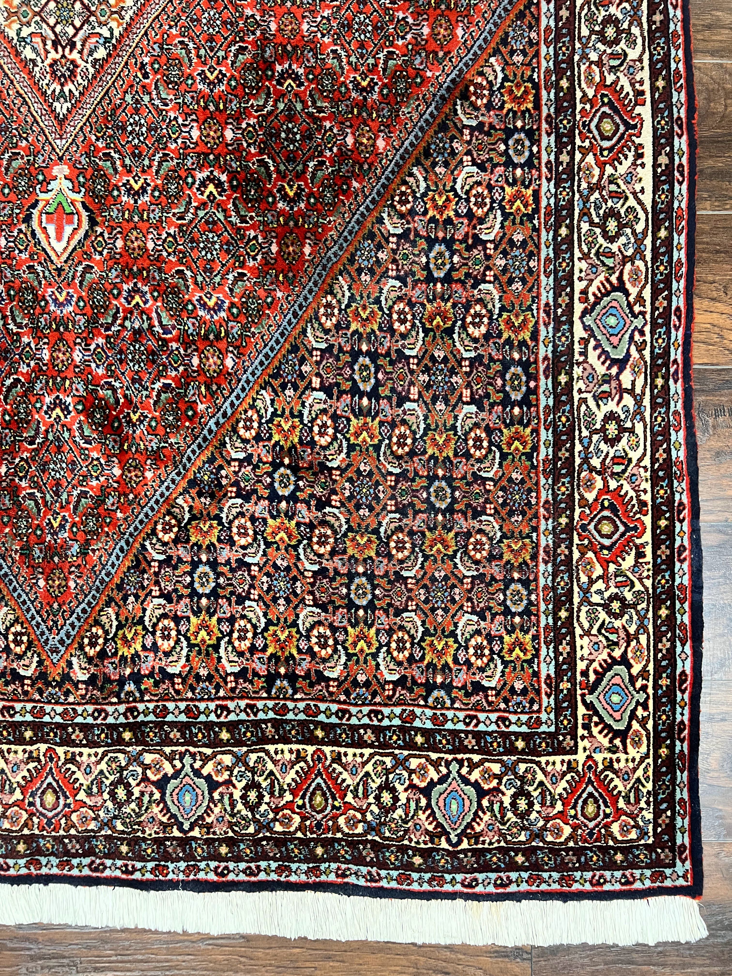 Persian Bidjar Rug 5x10, Wool Hand Knotted Vintage Carpet, Highly Detailed, Mahi Herati Pattern, 5 x 10 Oriental Rug