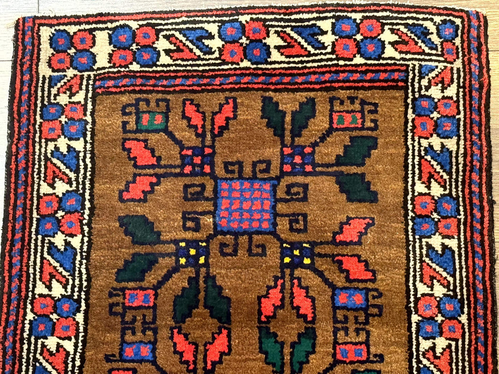 Small Persian Baluchi Rug, Tribal Rug, Brown, Multicolor