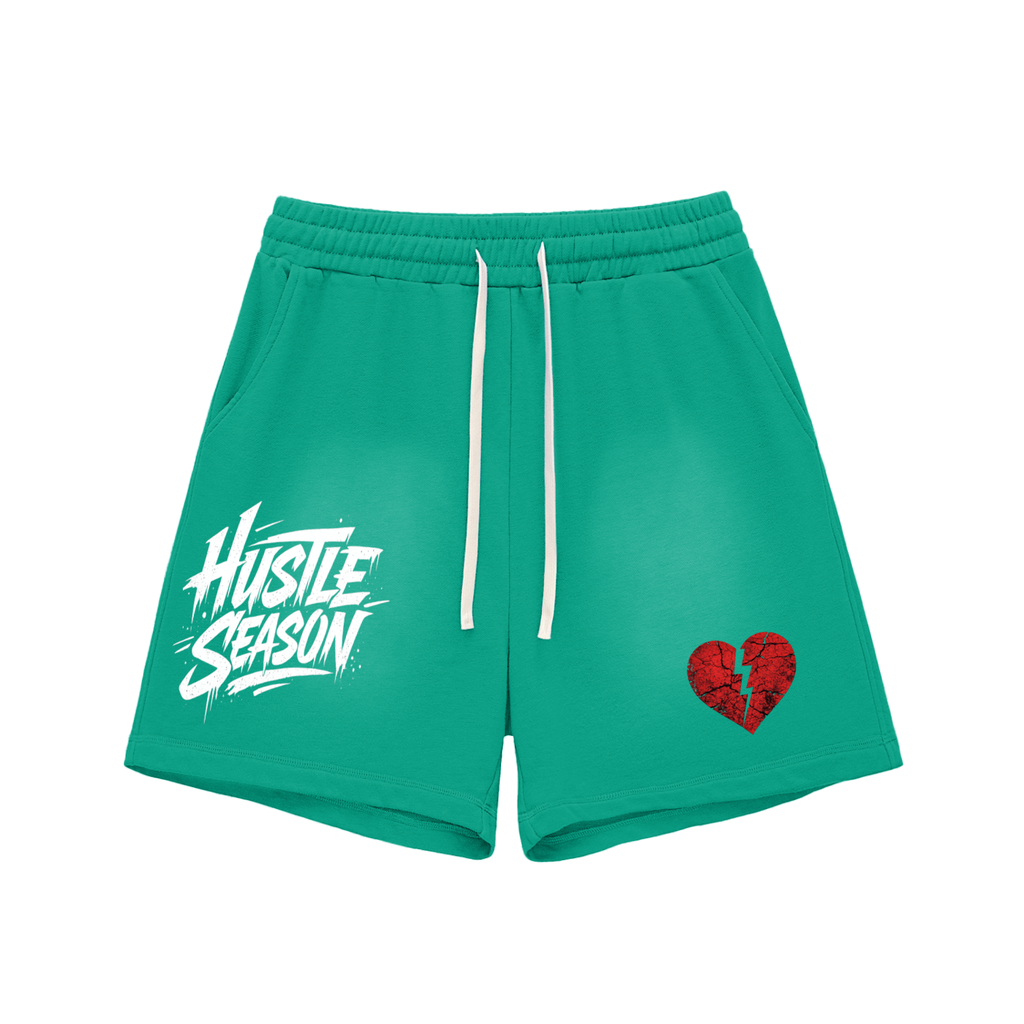 HUSTLE SEASON Sun Fade Raw Edge Cotton Shorts