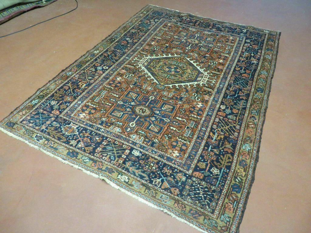 Persian Karajeh Rug 5x6, Antique Geometric Medallion Carpet