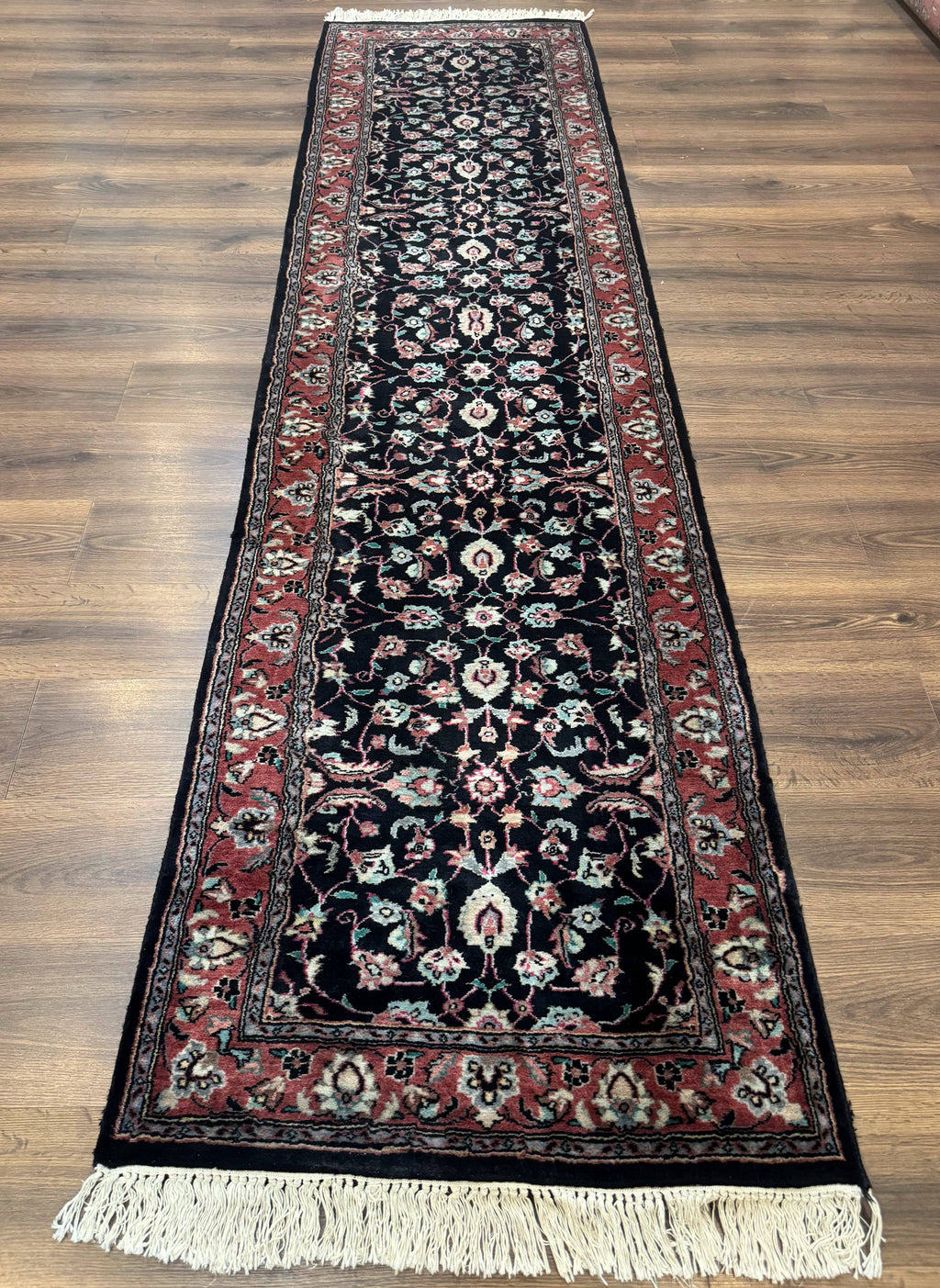 Pak Persian Runner Rug 2.8 x 10, Dark Blue, Floral Allover, Wool