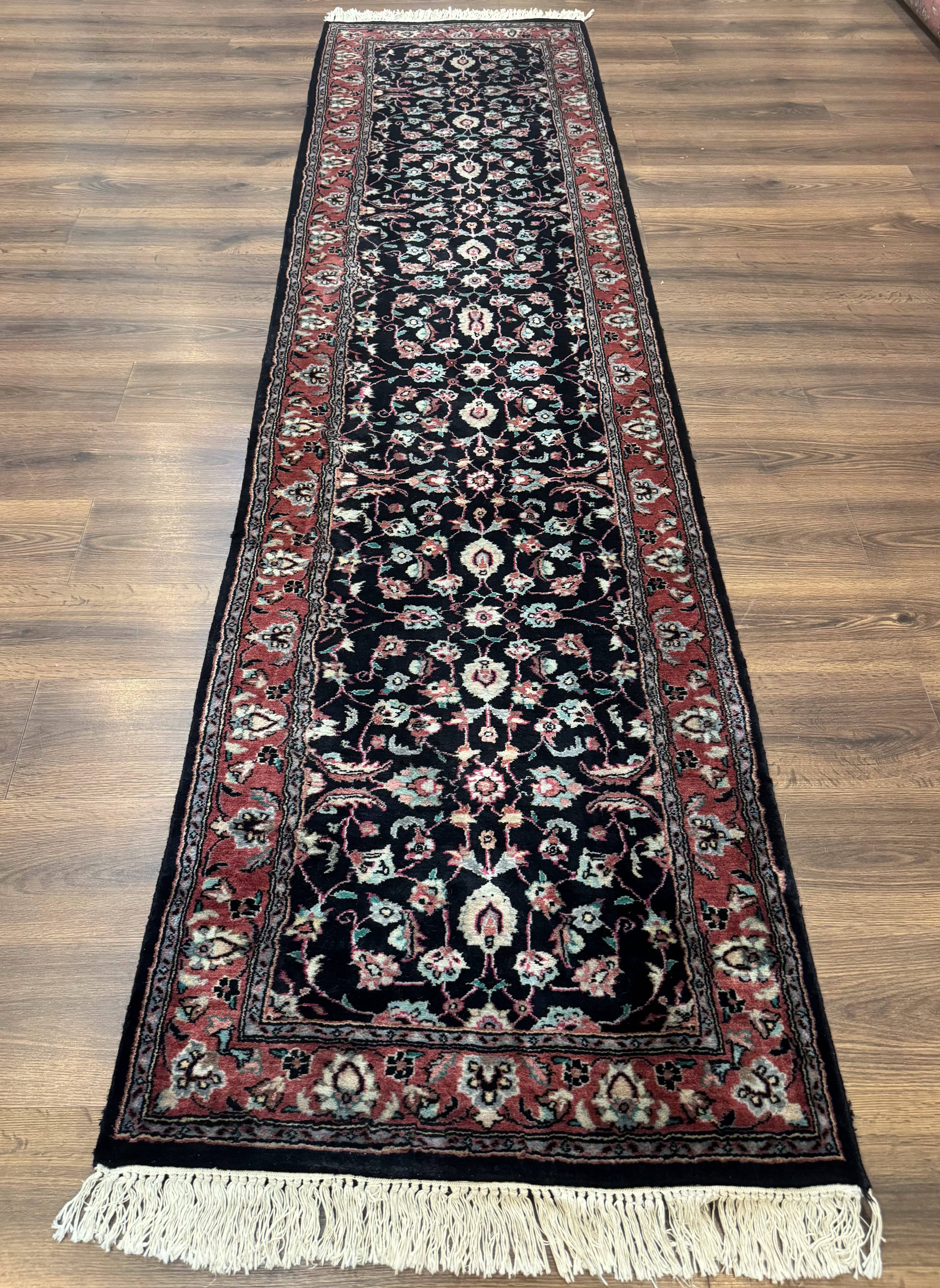 Pak Persian Runner Rug 2.8 x 10, Dark Blue, Floral Allover, Wool