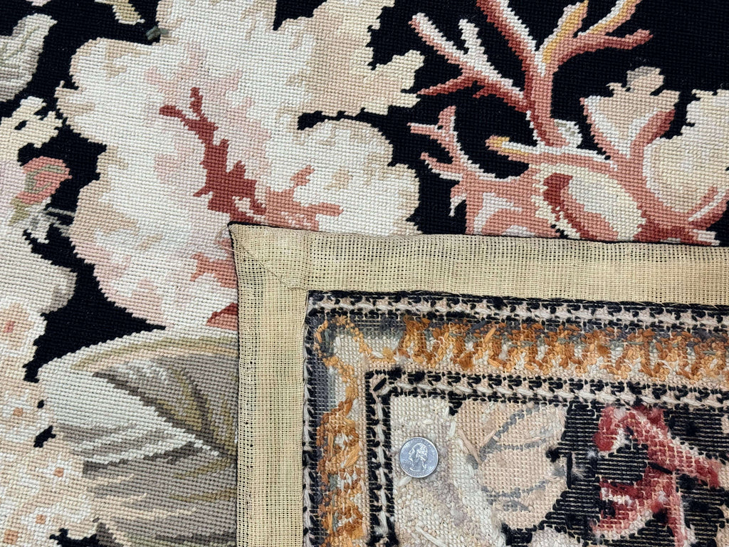 Palace Size Needlepoint Rug 13x17, Extra Large Wool Floral Handmade Carpet, European Design, Botanical