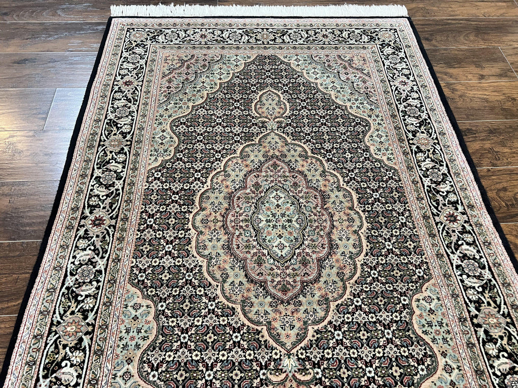 Sino Persian Rug 4x6, Fine Hand Knotted Carpet, Black, Wool, Vintage Rug 4 x 6, Herati Mahi, 300 KPSI
