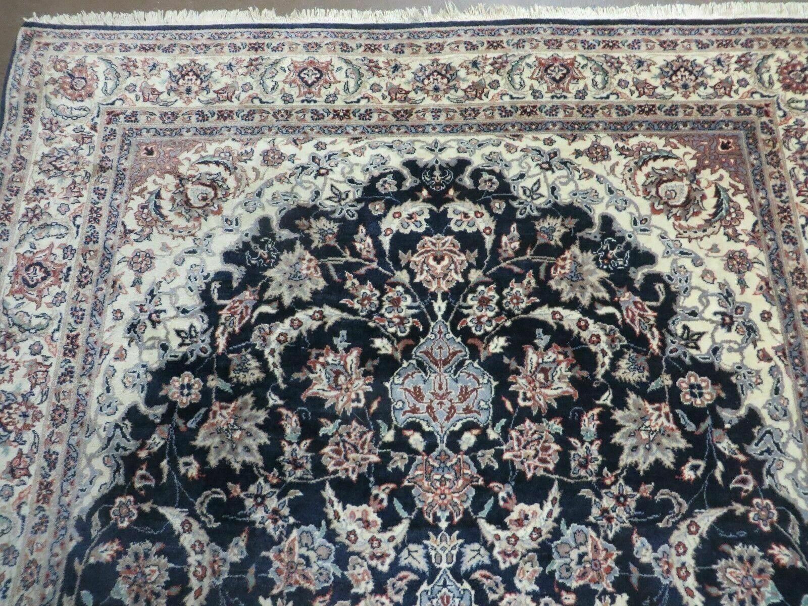 4' X 7' Vintage Handmade India Wool Silk Accent Rug Hand Knotted Black Organic