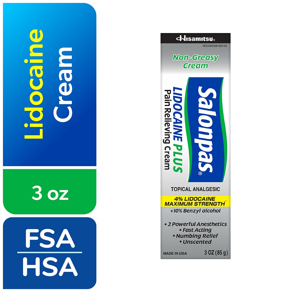Salonpas Non Greasy Lidocaine Plus Pain Relieving Cream  3 Oz