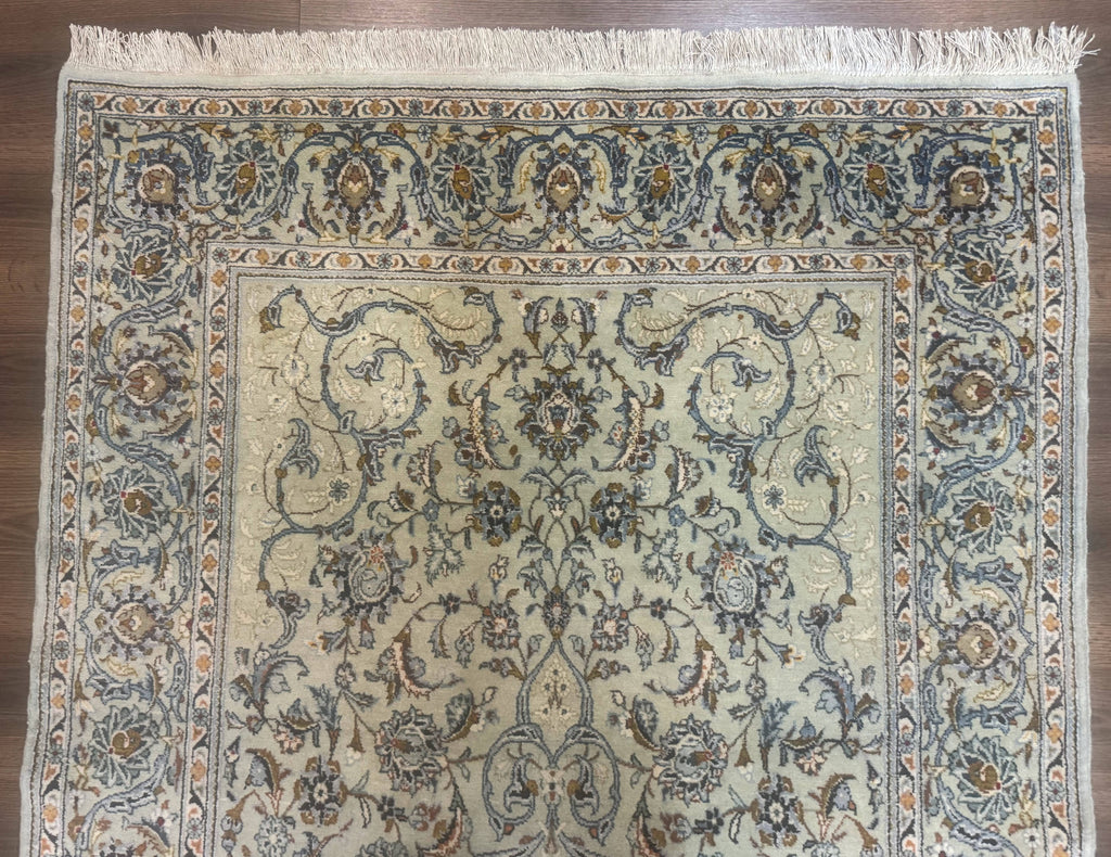 Persian Kashan Rug, Unique Colors, 225 KPSI, Light Green and Light Blue
