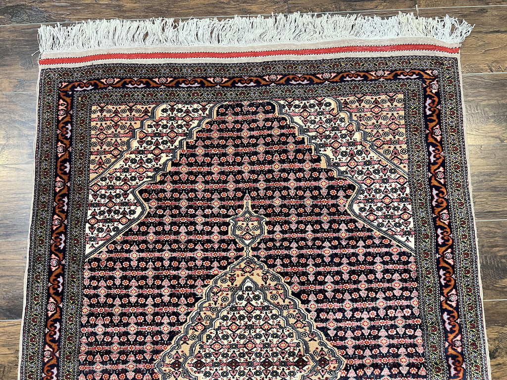 Afghan Rug 4x5, Wool with Silk Highlights, Very Fine Hand Knotted Vintage Oriental Carpet, Herati Pattern, Persian Rug, Bidjar Rug, 400 KPSI