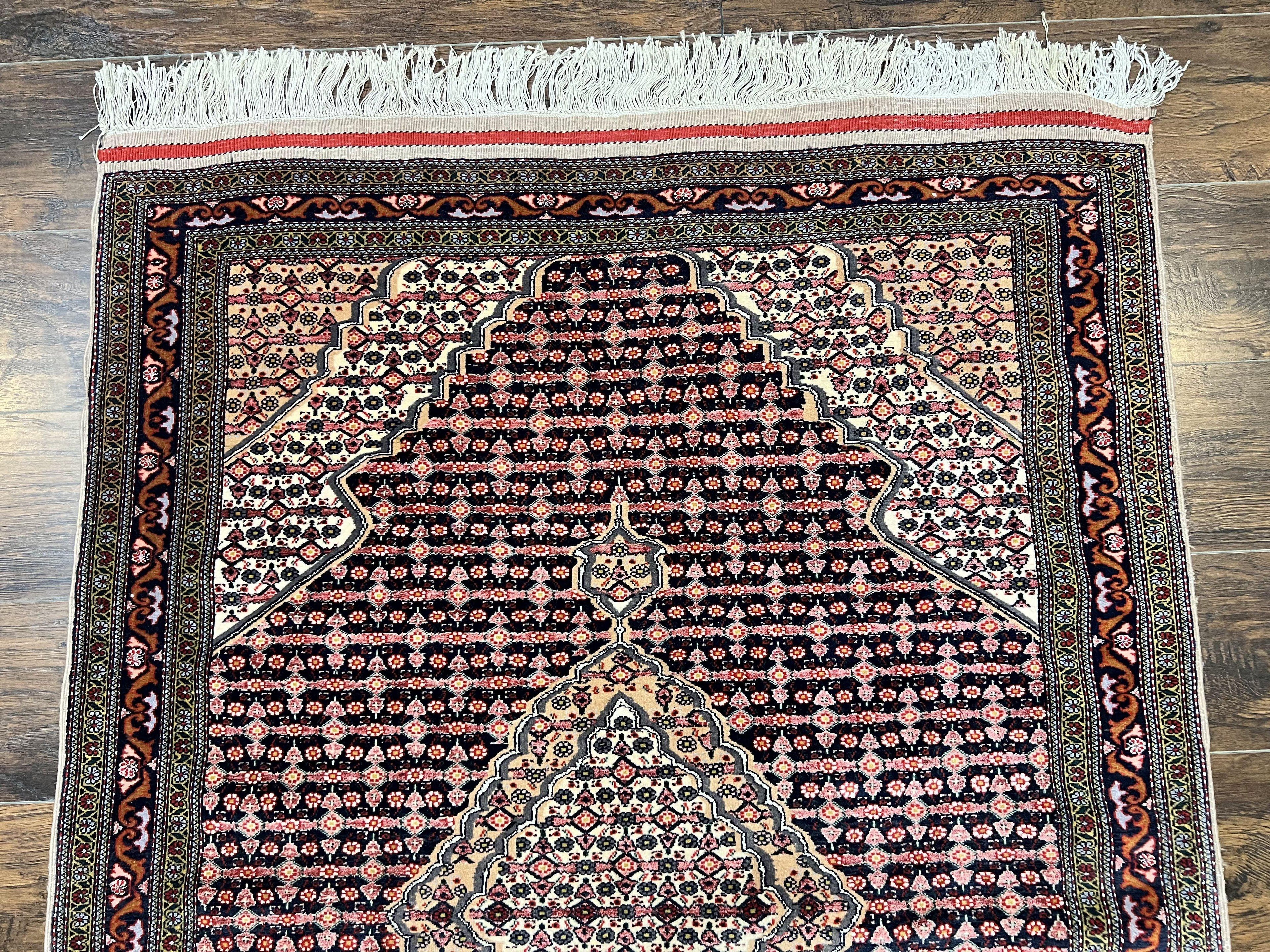 Afghan Rug 4x5, Wool with Silk Highlights, Very Fine Hand Knotted Vintage Oriental Carpet, Herati Pattern, Persian Rug, Bidjar Rug, 400 KPSI