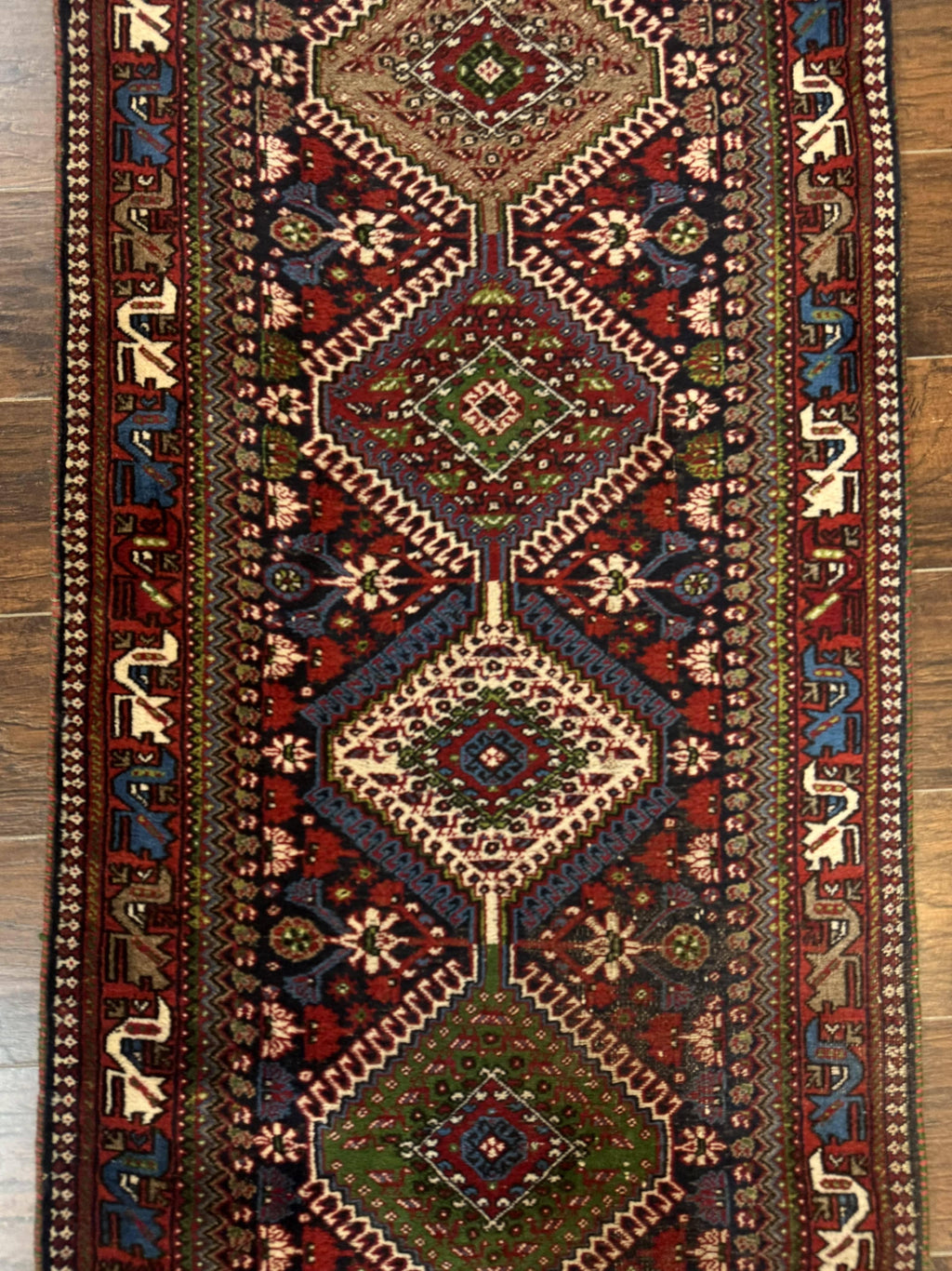 Persian Tribal Runner Rug 2.6 x 20 ft, Antique Persian Shiraz Carpet for Hallway, Colorful Navy Blue