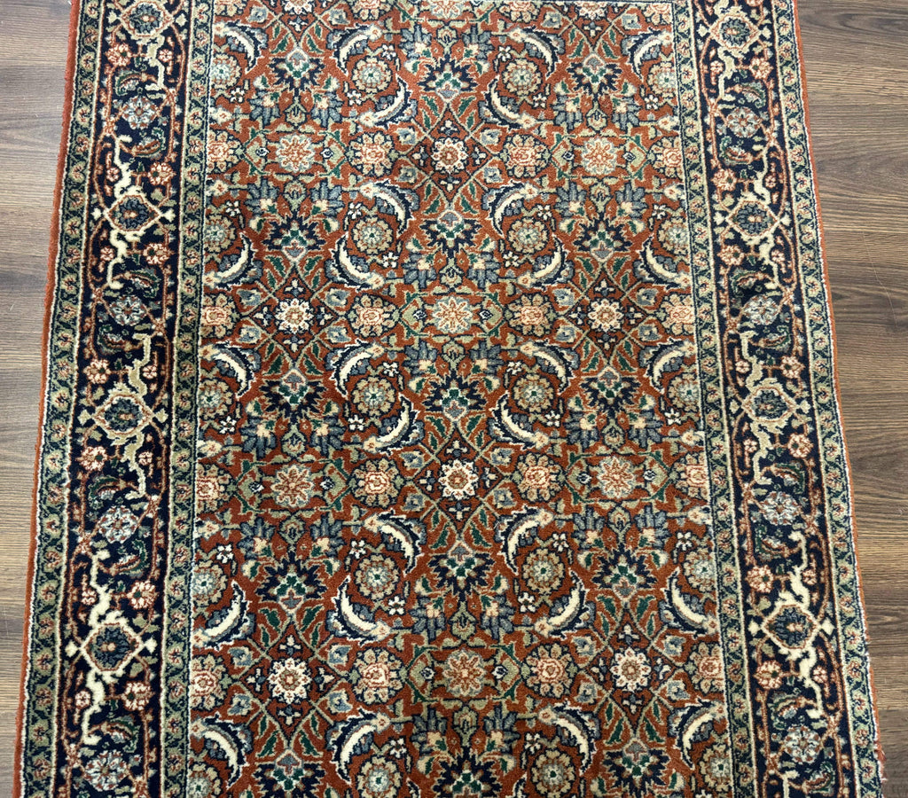 Indo Persian Bijar Rug 3x5, Red and Navy Blue, Allover Pattern, Fine Hand Knotted Wool Carpet