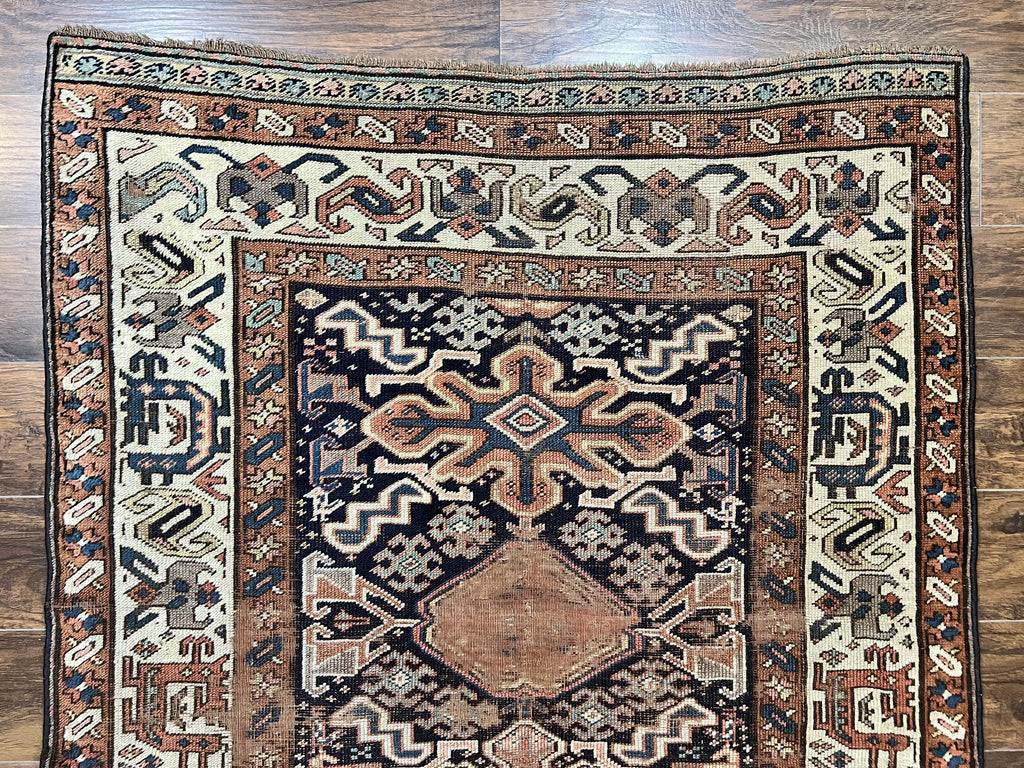 Antique Persian Tribal Runner Rug 4.6 x 9.8, Kurdish Runner, Rug for Hallway or Kitchen, 1920s Carpet, Wool Handmade Rug