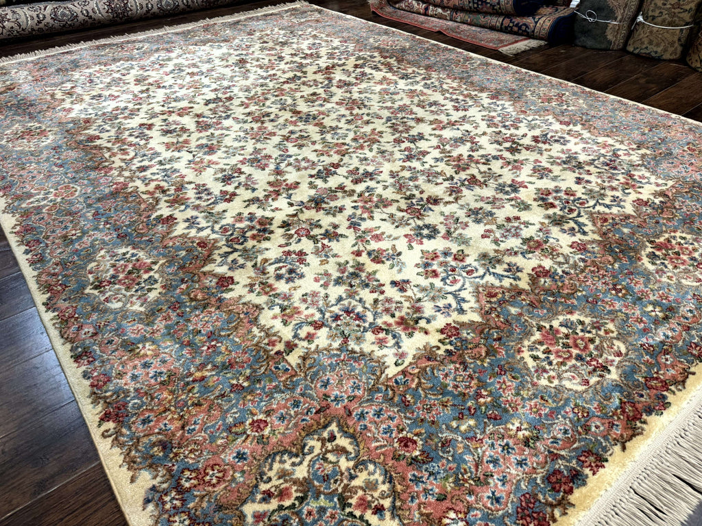 8.8 x 12 Karastan Rug #788 Ivory Kirman, Wool Vintage Original 700 Series