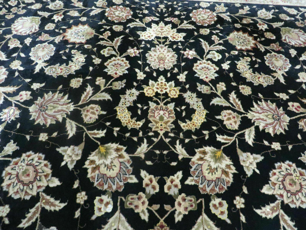 9' X 12' Vintage Handmade Fine Chinese Oriental Floral Wool Rug Silk Black