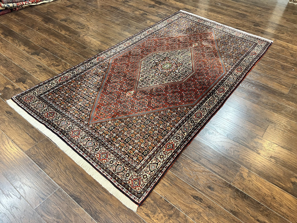Persian Bidjar Rug 5x10, Wool Hand Knotted Vintage Carpet, Highly Detailed, Mahi Herati Pattern, 5 x 10 Oriental Rug