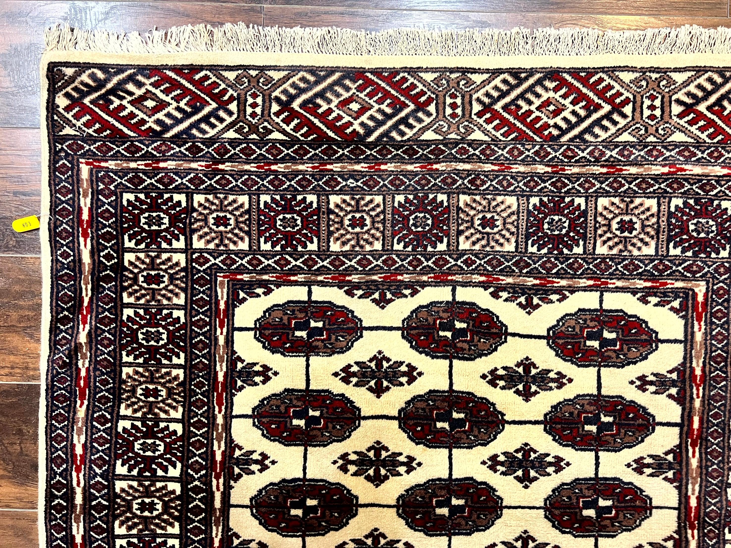 Pakistani Bokhara Rug 4x6, Turkoman Carpet, Vintage Handmade Wool Rug, Ivory