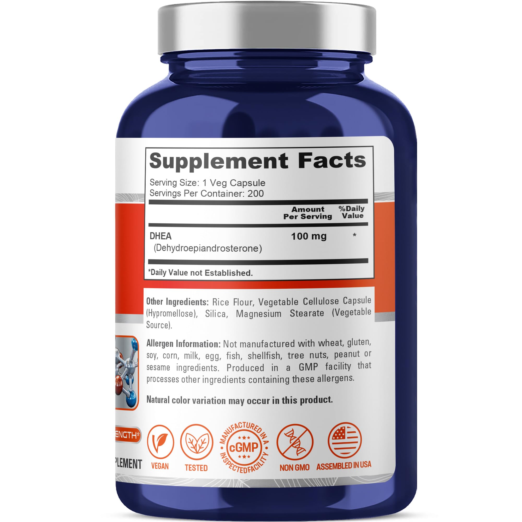 NusaPure DHEA 100mg 200 Veggie Capsules (Vegetarian, Non-GMO)