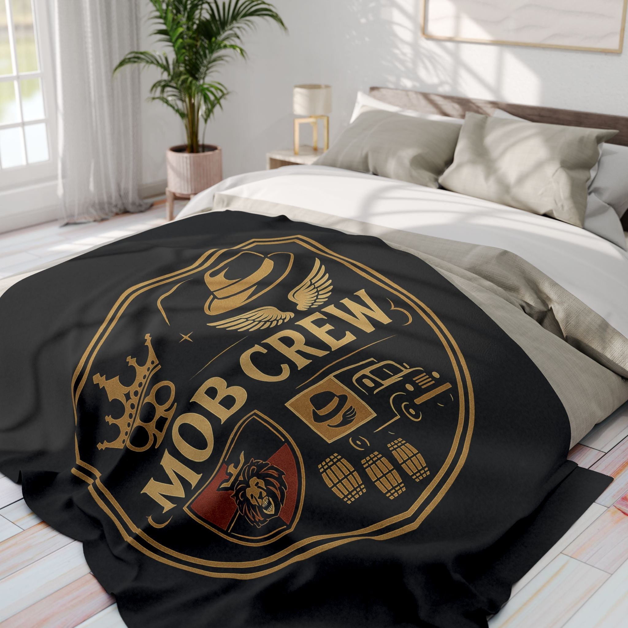 Mob Crew Arctic Fleece Blanket — Retro Mafia Shield Design