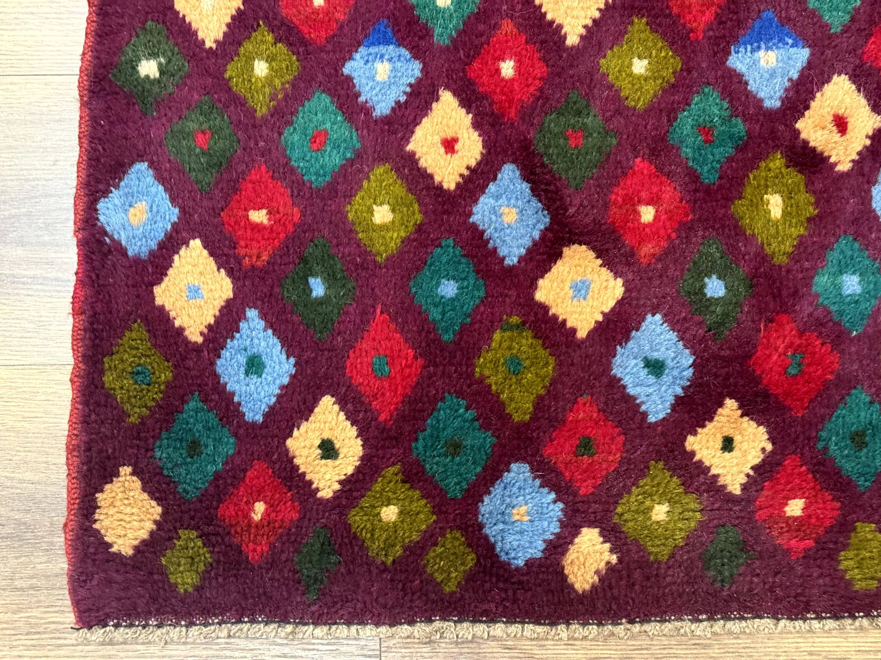 Balouch Rug 3x5, Afghan Rug, Purple-Maroon, Multicolor, Tribal Rug