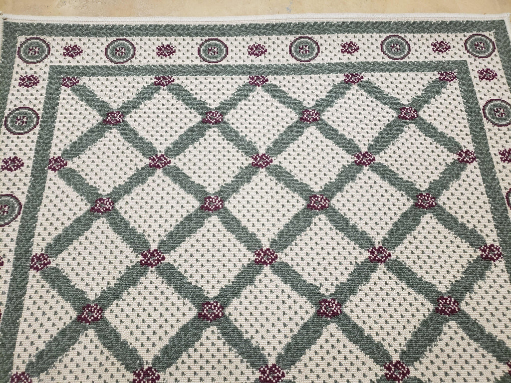 4x5 Panel Design Rug, 4' x 5' Power-Loomed Vintage Rug, Beige & Pine Green Carpet