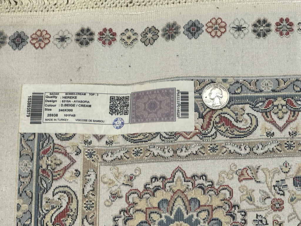 Turkish Silk Rug 8x10, Dome Design, Hereke Carpet, Bamboo Silk, New