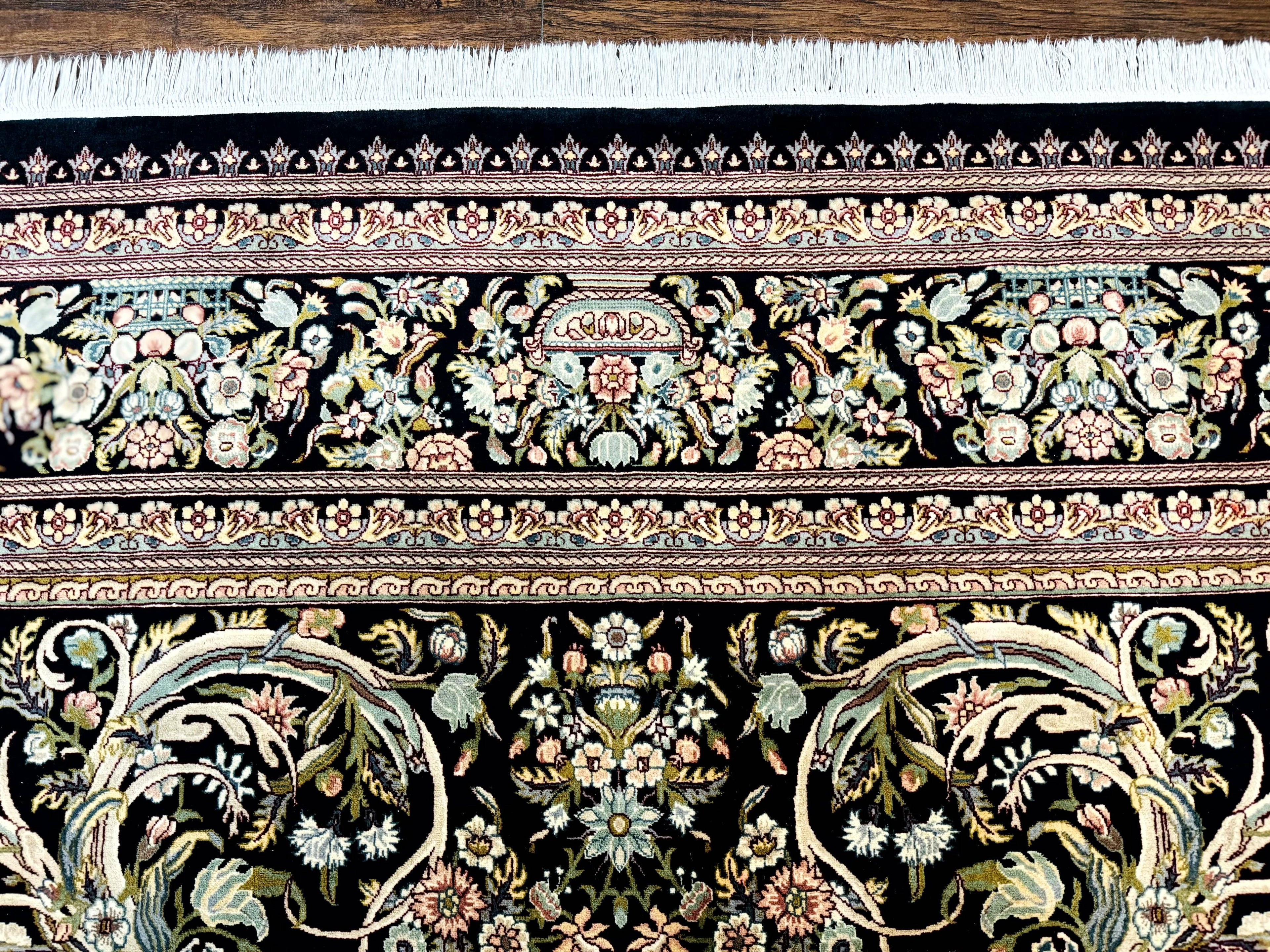 Pak Persian Rug 9x12, Highly Detailed Fine 260 KPSI, Floral, Handmade Traditional Carpet, Black