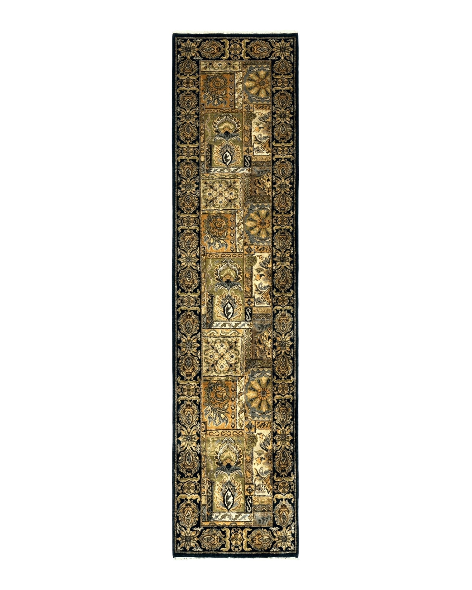 Indian Runner Rug 3x14, Panel Design, Oriental Carpet for Hallway