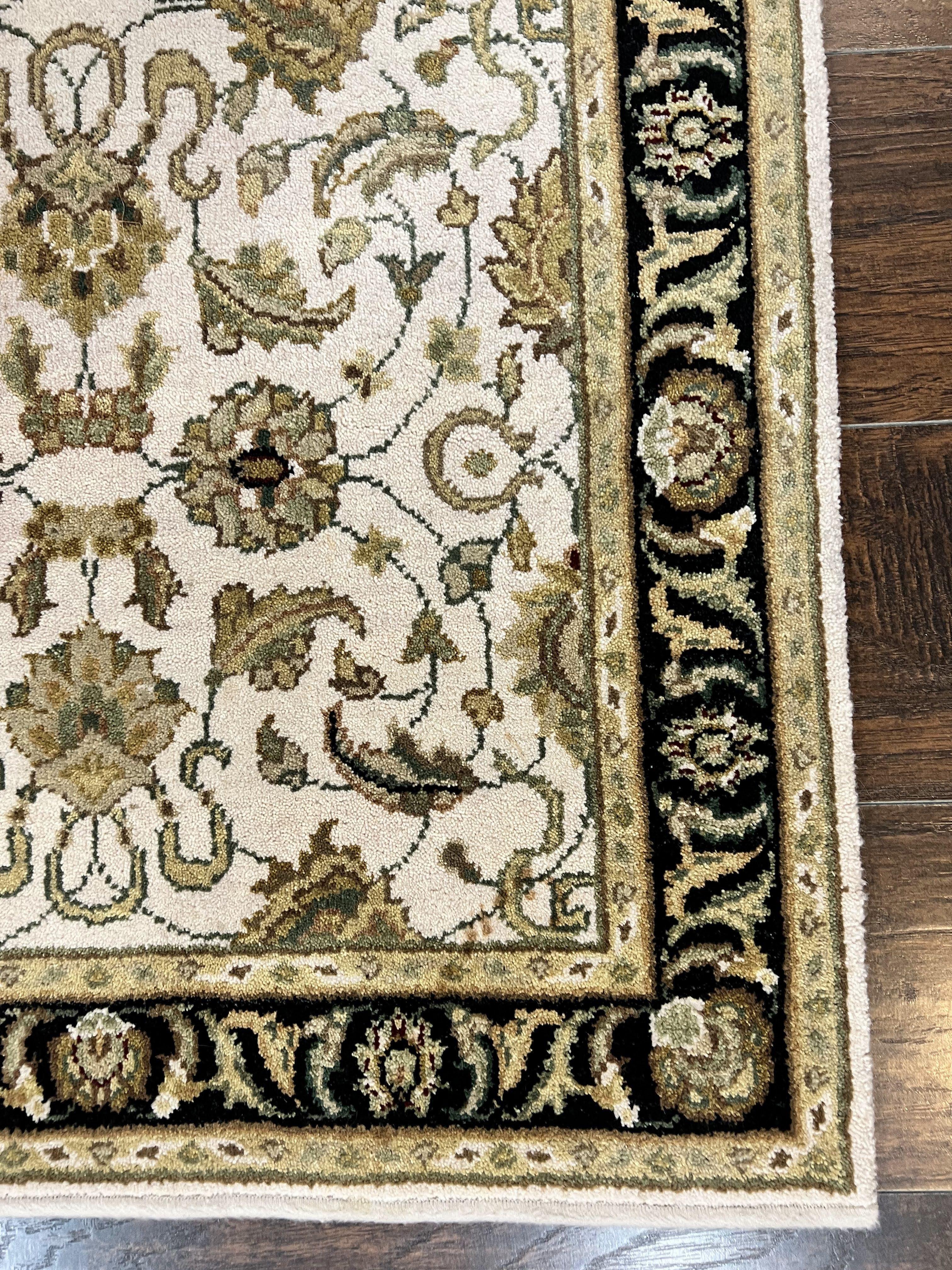Small Indo Mahal Rug 2.5 x 4, Wool Indian Oriental Carpet, Hand Knotted Handmade Vintage Traditional Rug, Beige Tan Black