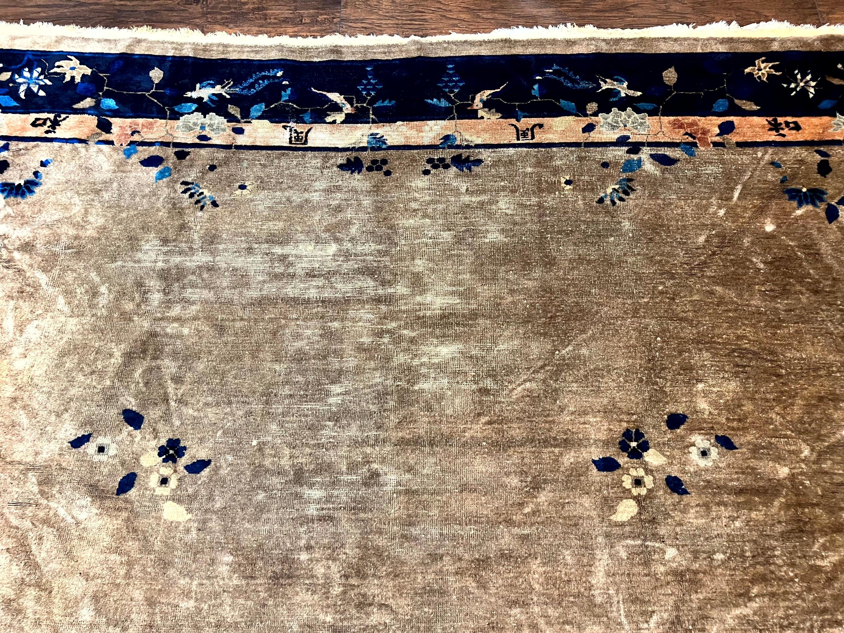 Antique Chinese Wool Rug 10x13, Large 1920s Peking Carpet, Handmade