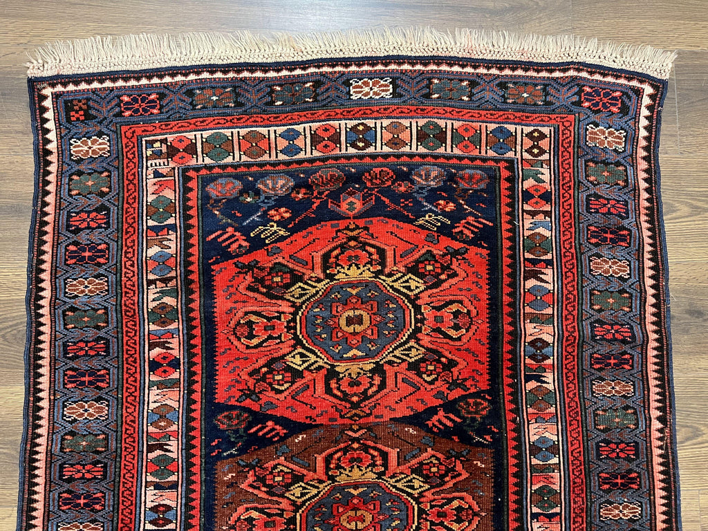 Antique Caucasian Seychour Rug 3.7 x 5.5, Collectible Oriental Carpet, Navy Blue and Red, Fine Kuba Rug, Vintage Rug, Wool Hand Knotted Rug
