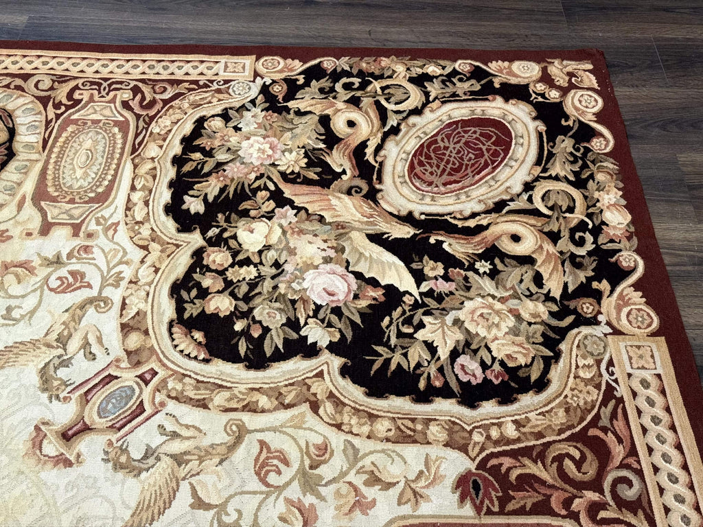 French Aubusson Rug 9x12 - European Design Flatweave Carpet