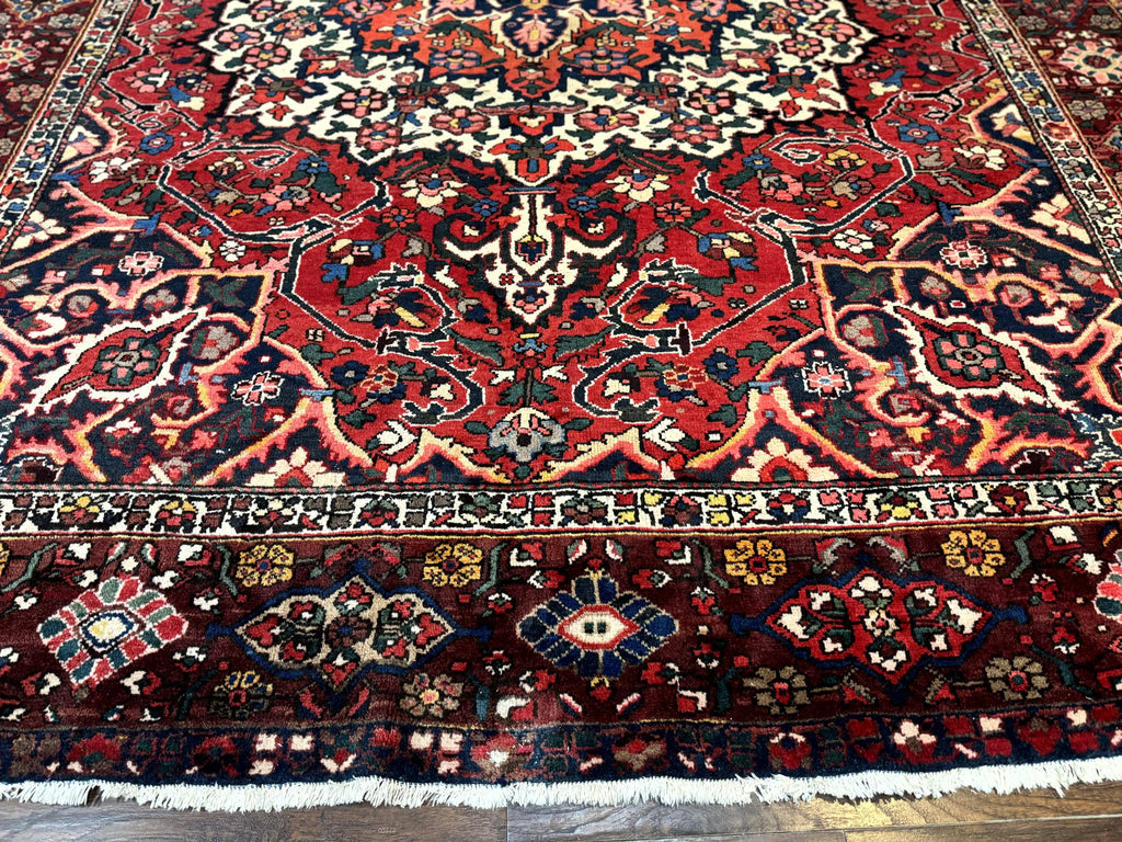 Rare Persian Bakhtiari Rug 10x13, Red, Semi Antique, Large Persian Carpet, Handmade