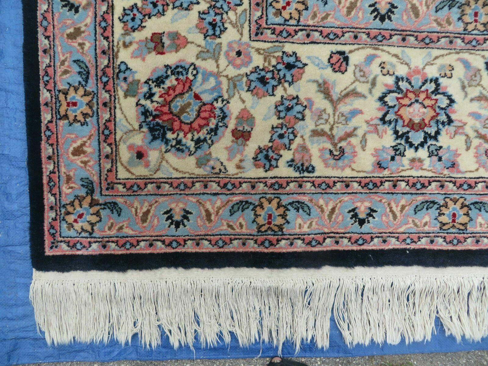 Large Indo Persian Rug 10x14, Wool Hand-Knotted Carpet, Navy Blue Ivory