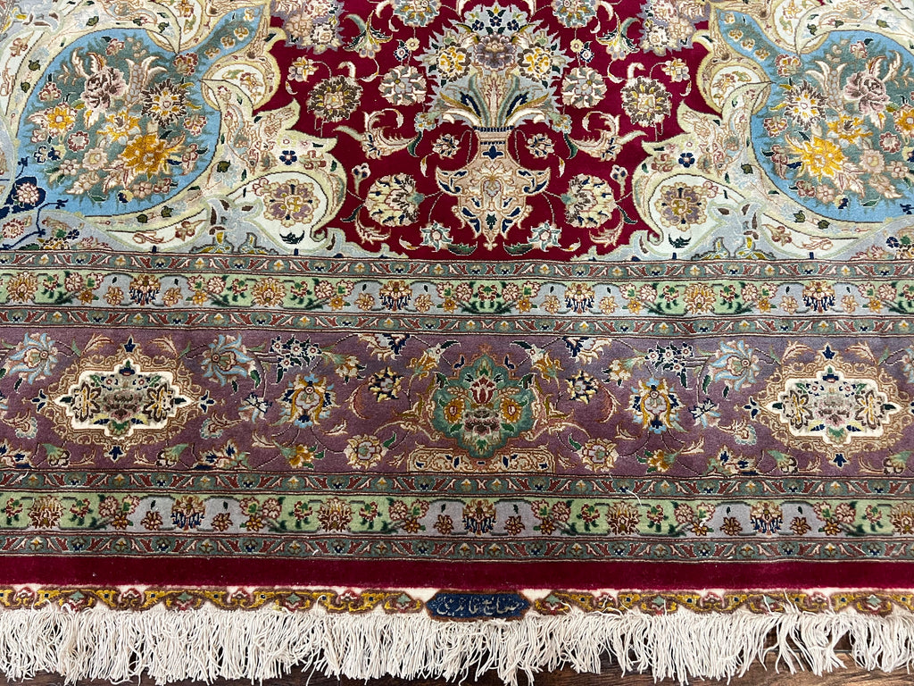 Stunning Persian Tabriz Rug 5x7, Signed by Masterweaver, Maroon, Floral Medallion, Ultra Fine 70 Raj 625 KPSI, Kork Wool Silk Foundation, Handmade