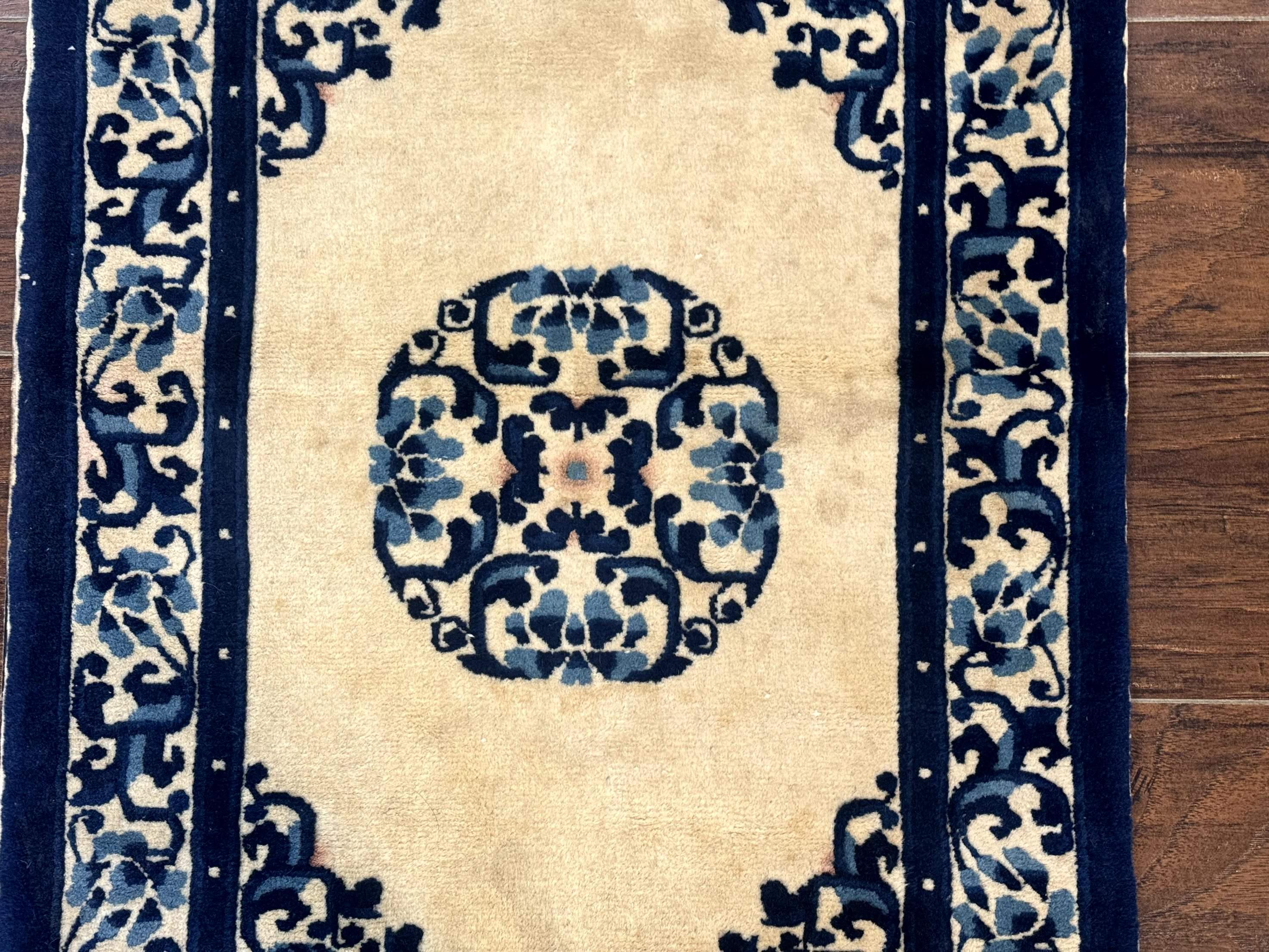 Chinese Peking Rug 2x3, Small Wool Chinese Carpet, Art Deco Rug