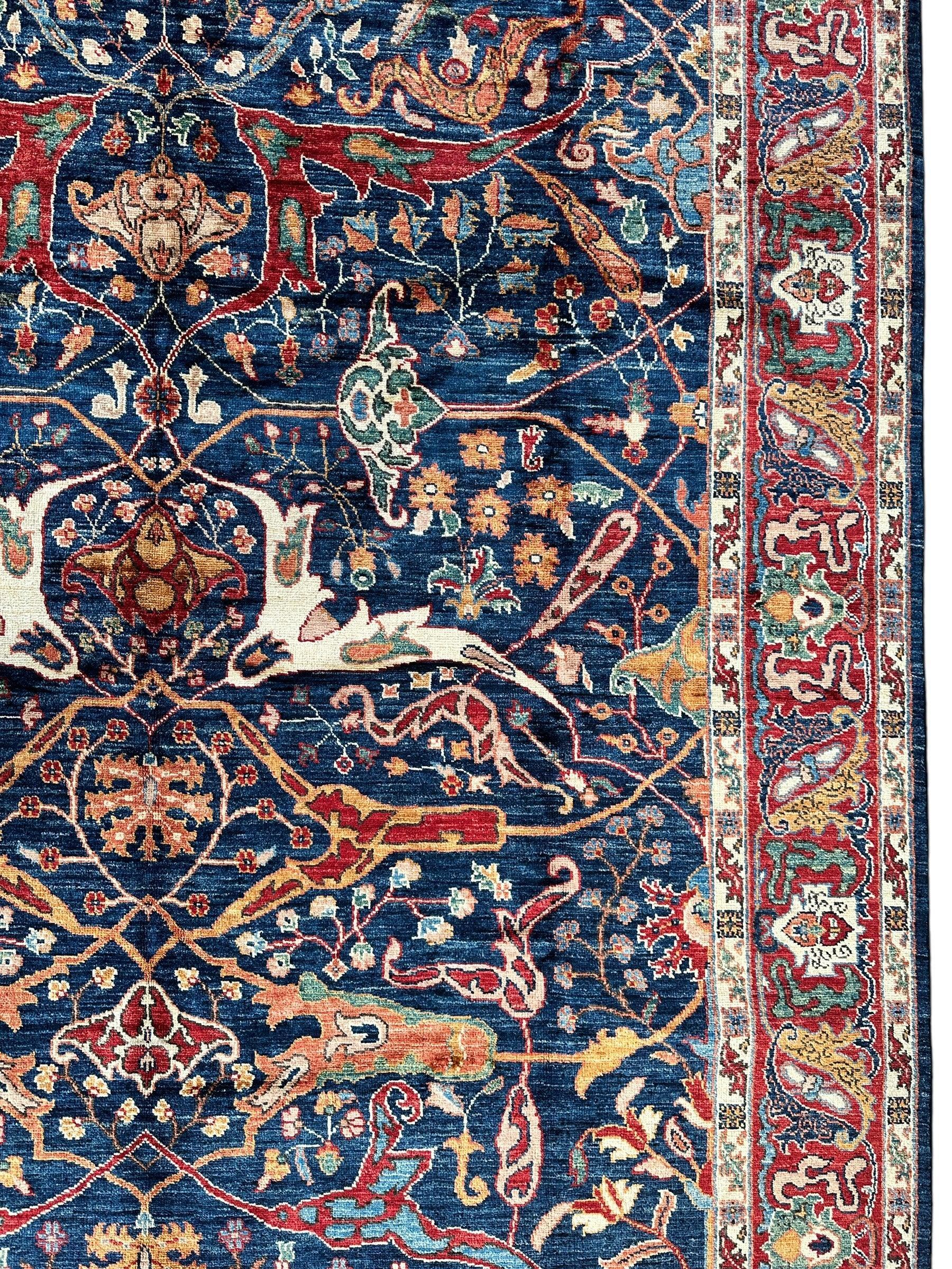 Hand-Knotted Afghani Bidjar Ghazni Wool Rug – 6'7" x 9'10" – Elegant Floral Design