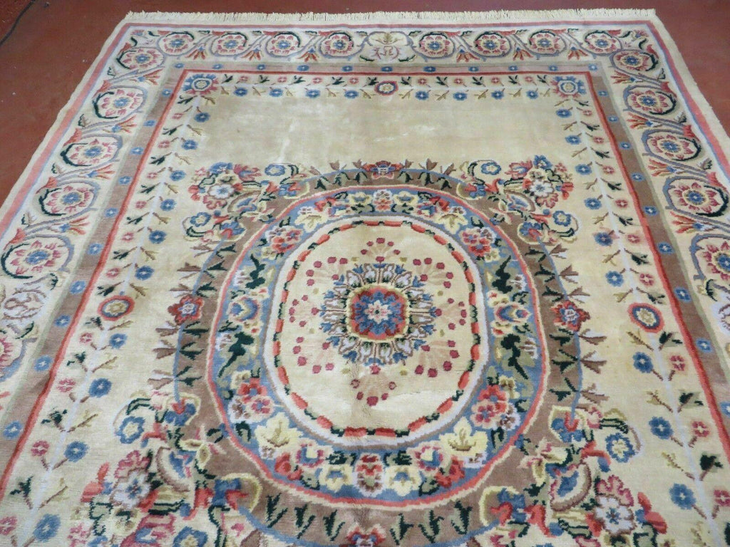 8' X 10' Vintage Handmade Wool Rug Aubusson Savonnerie Design European Nice