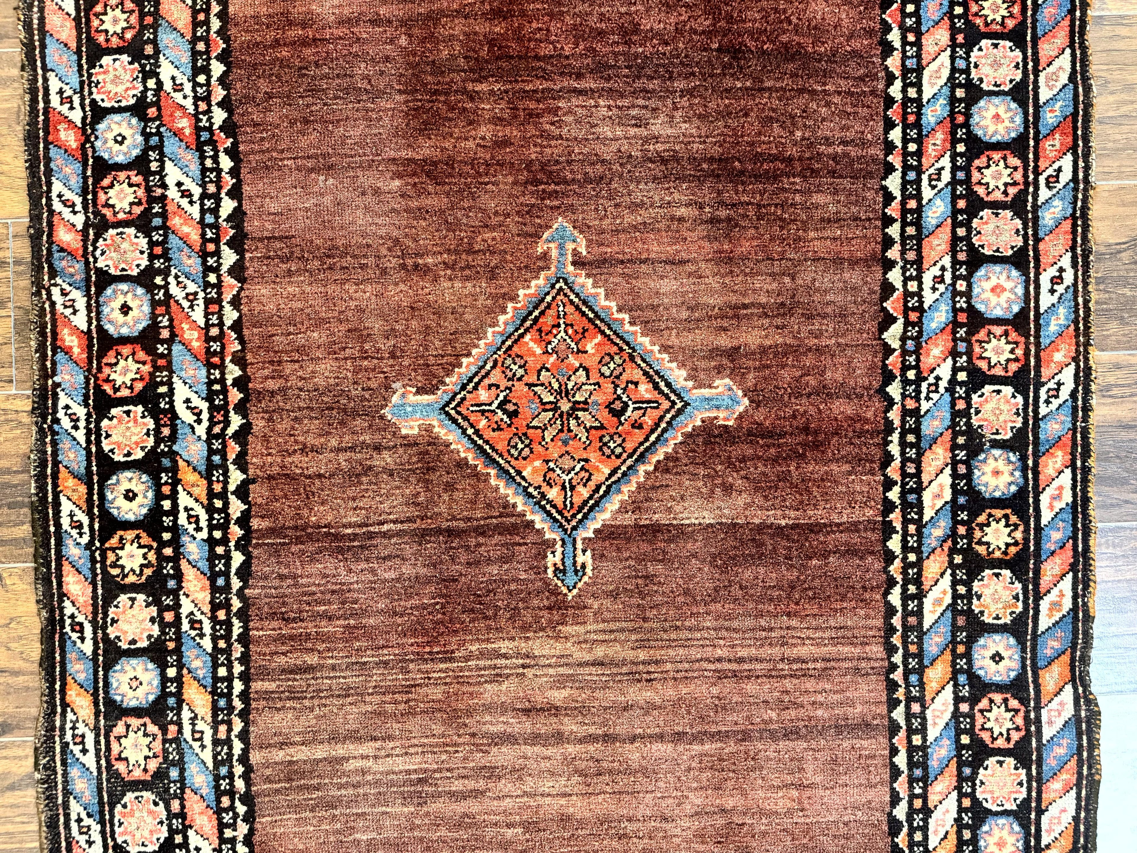 Antique Persian Rug 4x7, Sarab Tribal Wool Carpet, Brown and Multicolor, Handmade Wide Runner Rug 4 x 7, Open Field, Rainbow Border