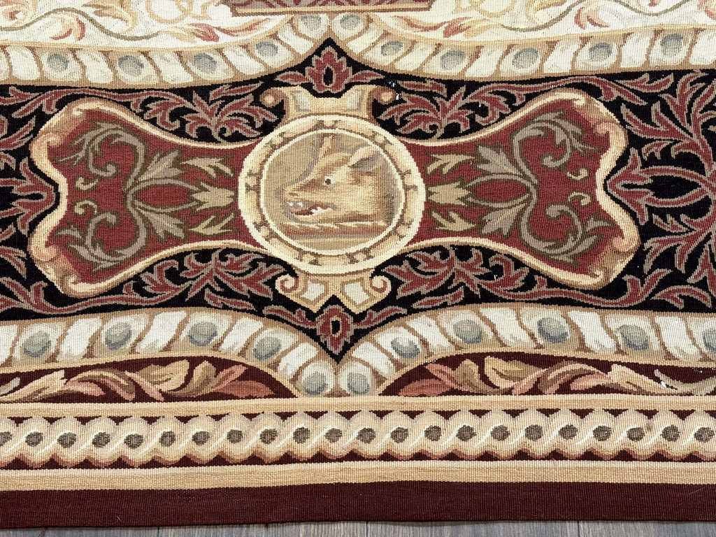 French Aubusson Rug 9x12 - European Design Flatweave Carpet
