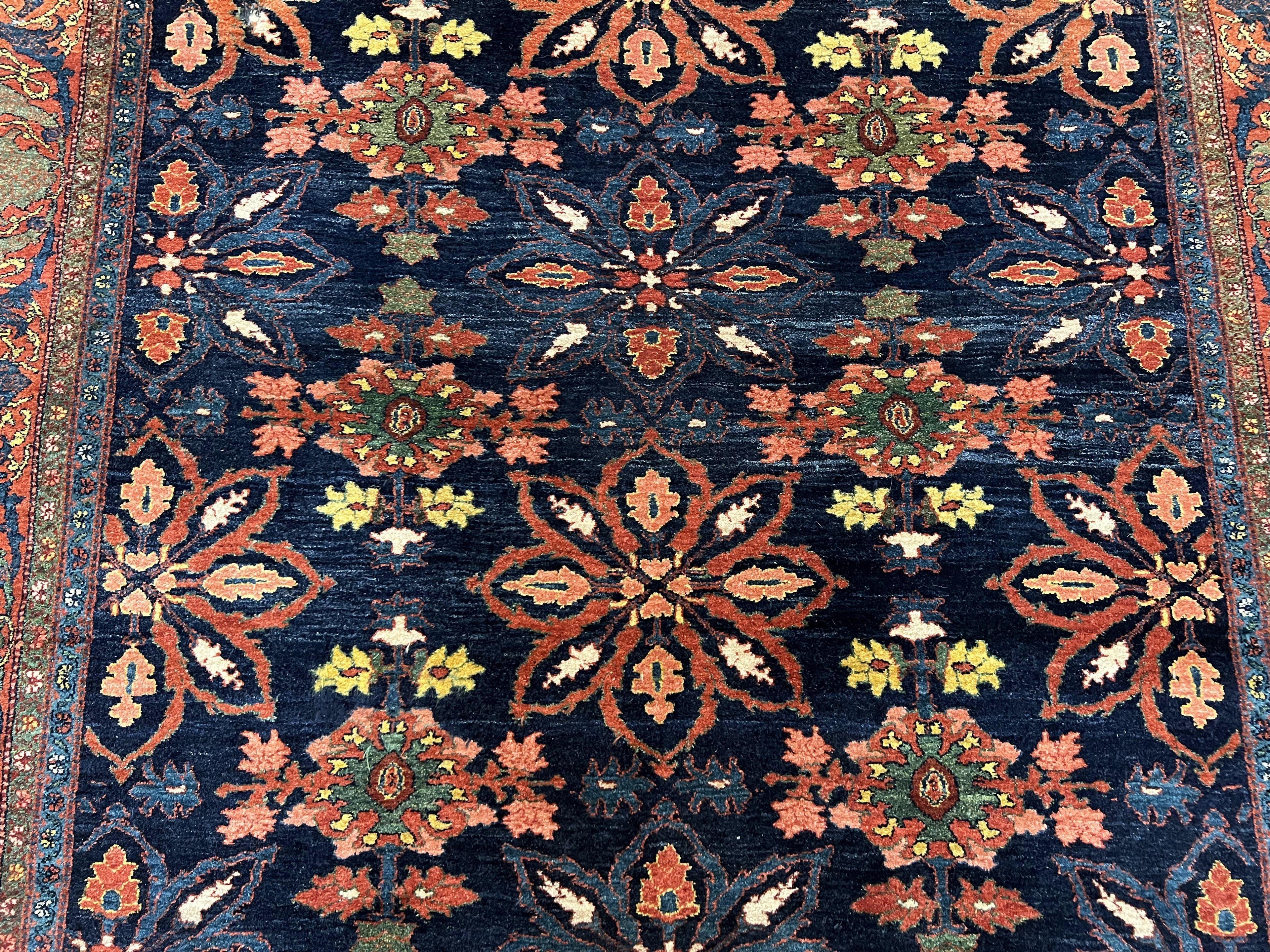 Wonderful Persian Rug 7x10, Navy Blue and Red, Allover Floral Pattern, Bidjar Carpet, Authentic Oriental Rug 7 x 10, Wool Hand Knotted Rug