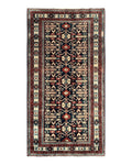Persian Wide Runner Rug 4.8 x 10, Persian Kalegi Ardabil Rug, Perpedil Caucasian Rug, Antique Handmade Wool Carpet, Navy Blue Red, Tribal Rug