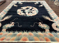 Black Chinese Wool Rug 8x10 with Dragons, Rainbow Borders, Rare