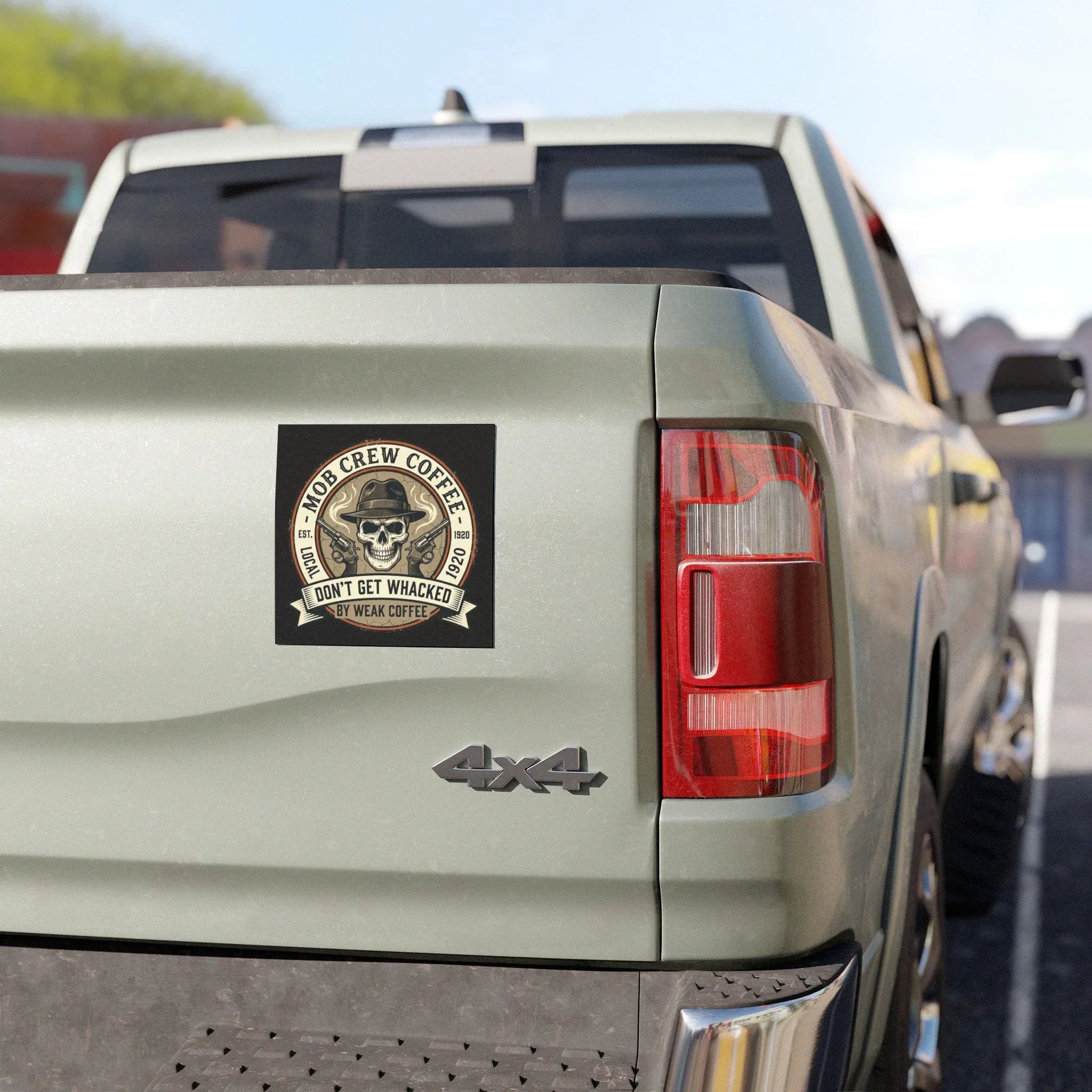 Car Magnet — “Mob Crew Coffee: Don’t Get Whacked by Weak Coffee” Retro Skull Design
