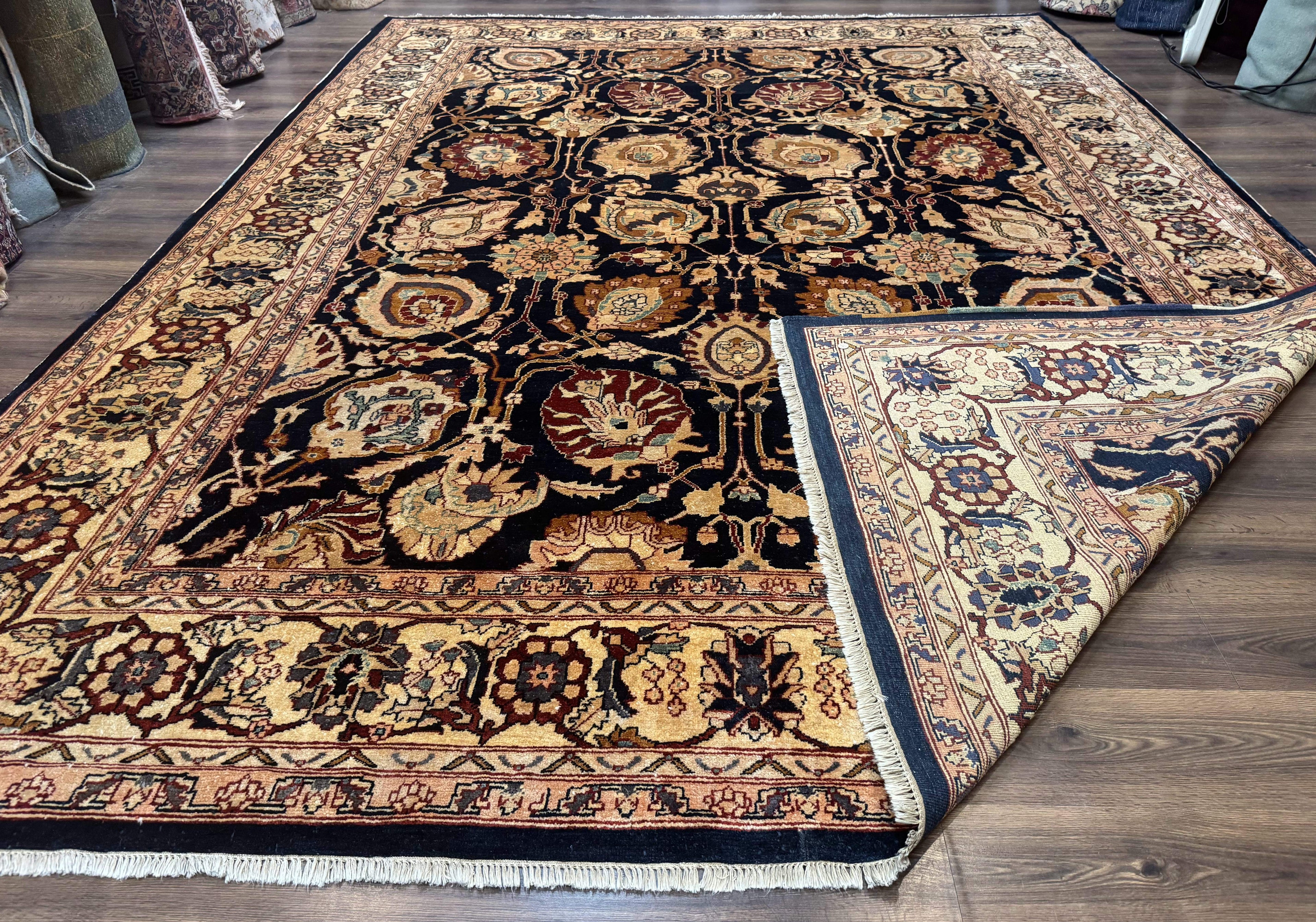 Pak Persian Bidjar Rug 10x13, Midnight Blue and Tan Pakistani Carpet