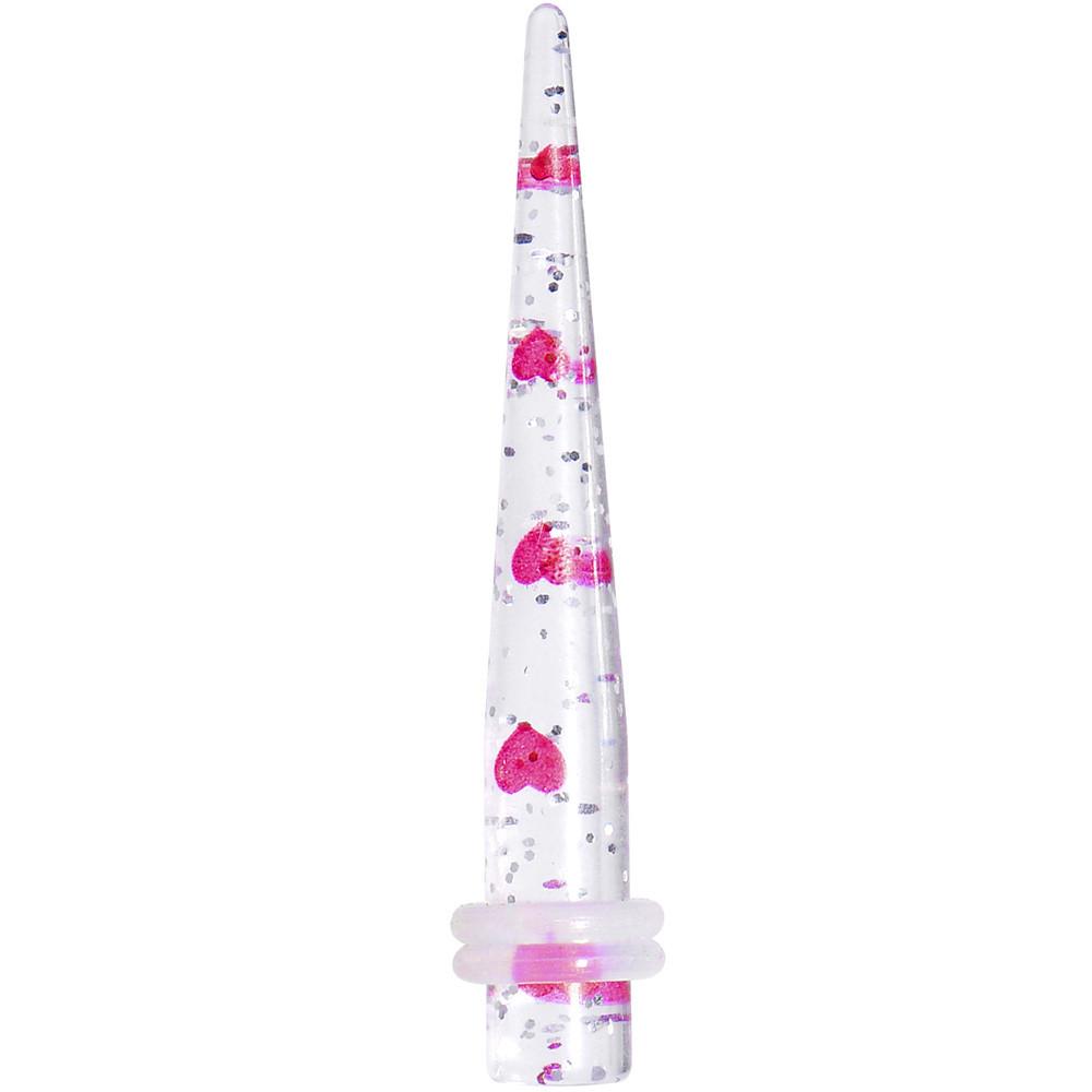 Clear Acrylic Glitter Pink Heart Confetti Taper 8G to 16mm